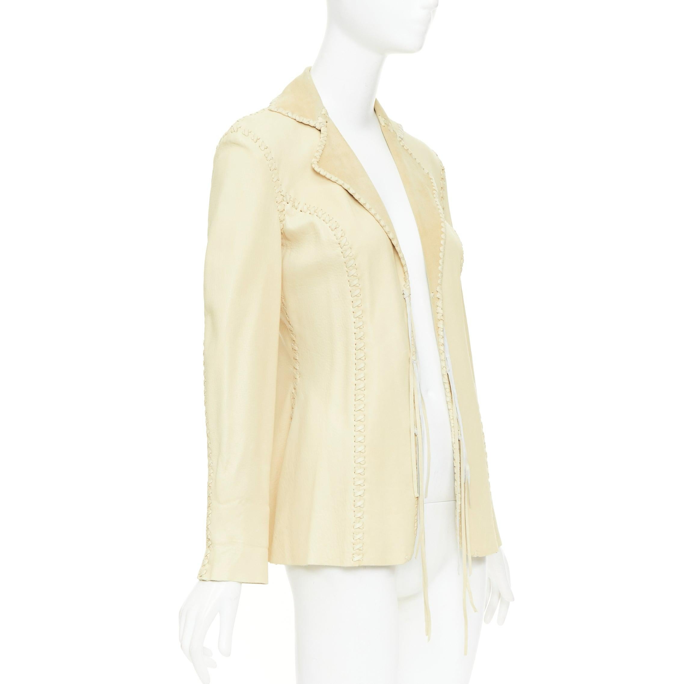 Beige Ralph Lauren Purple Label blazer en cuir d'agneau beige piqué IT38 XS en vente