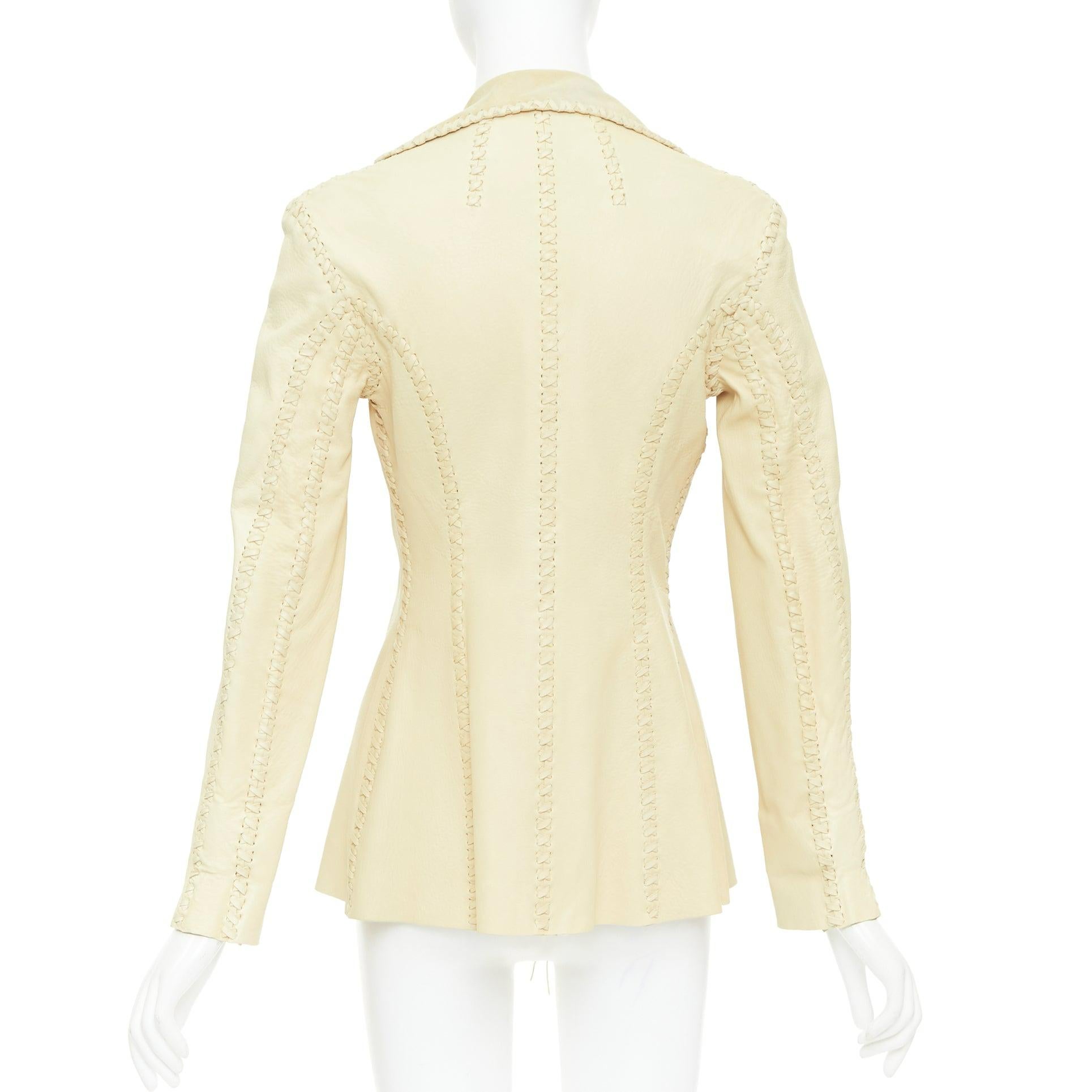 Ralph Lauren Purple Label blazer en cuir d'agneau beige piqué IT38 XS Pour femmes en vente
