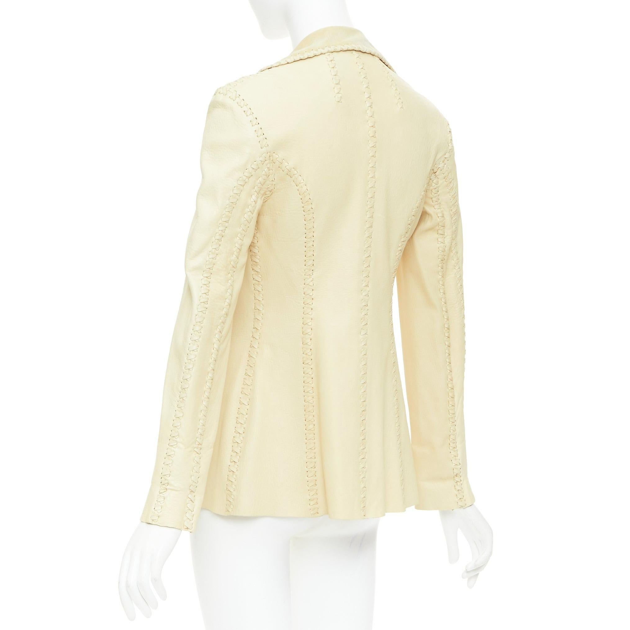 Ralph Lauren Purple Label blazer en cuir d'agneau beige piqué IT38 XS en vente 1