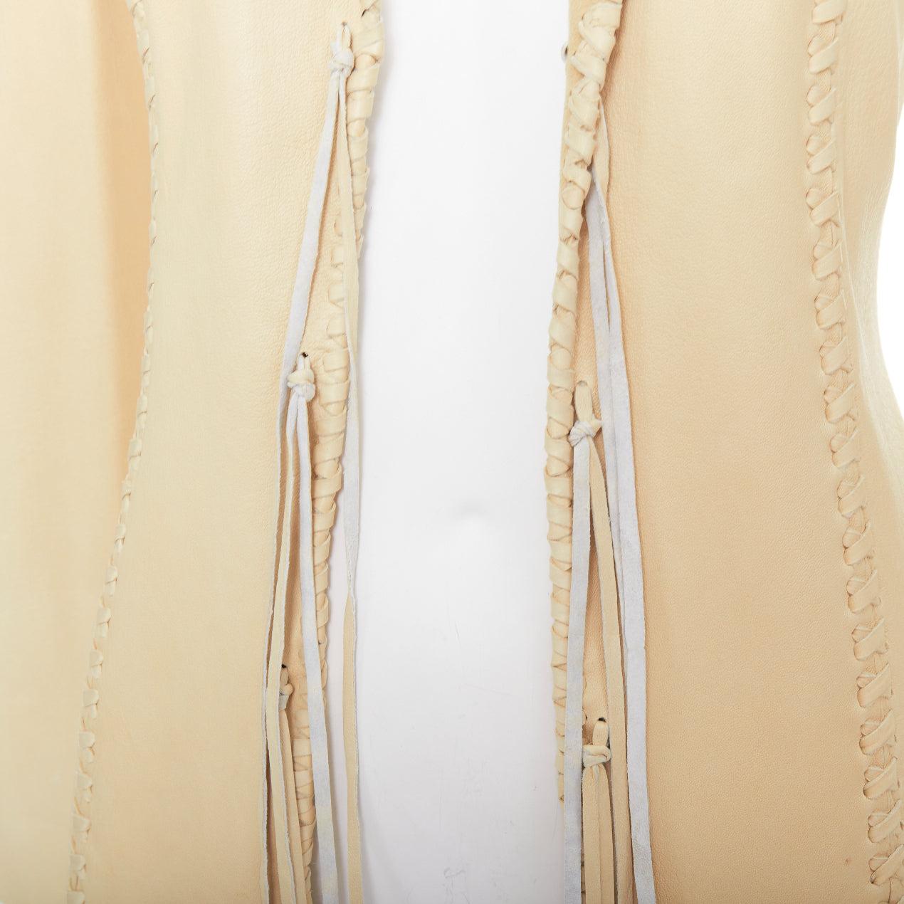 Ralph Lauren Purple Label blazer en cuir d'agneau beige piqué IT38 XS en vente 2