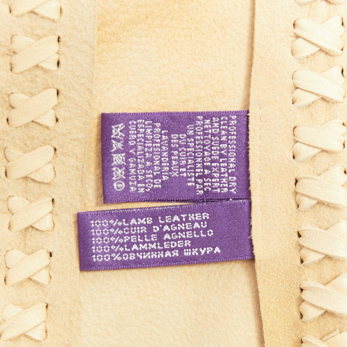 Ralph Lauren Purple Label blazer en cuir d'agneau beige piqué IT38 XS en vente 4