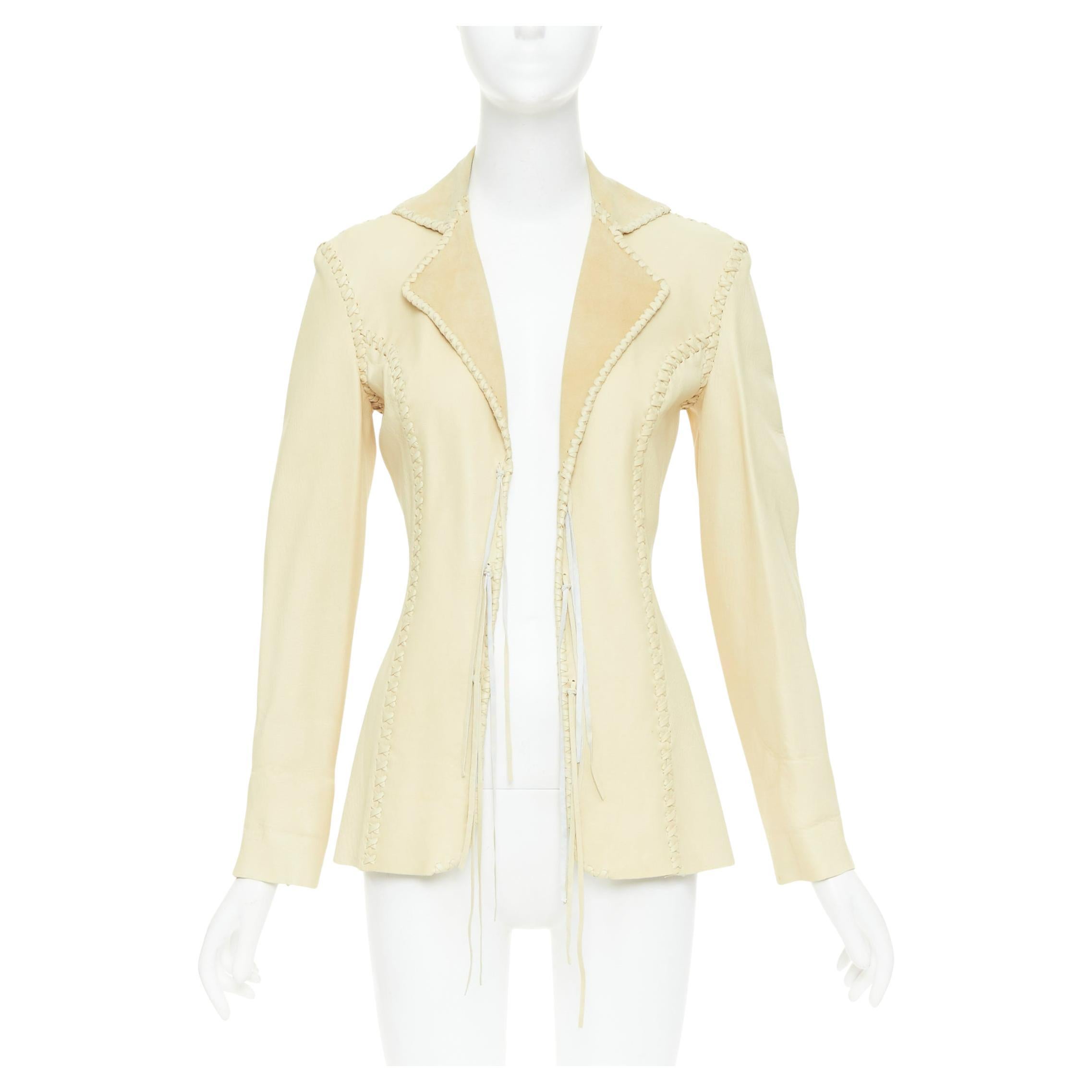 Ralph Lauren Purple Label blazer en cuir d
agneau beige piqué IT38 XS en vente