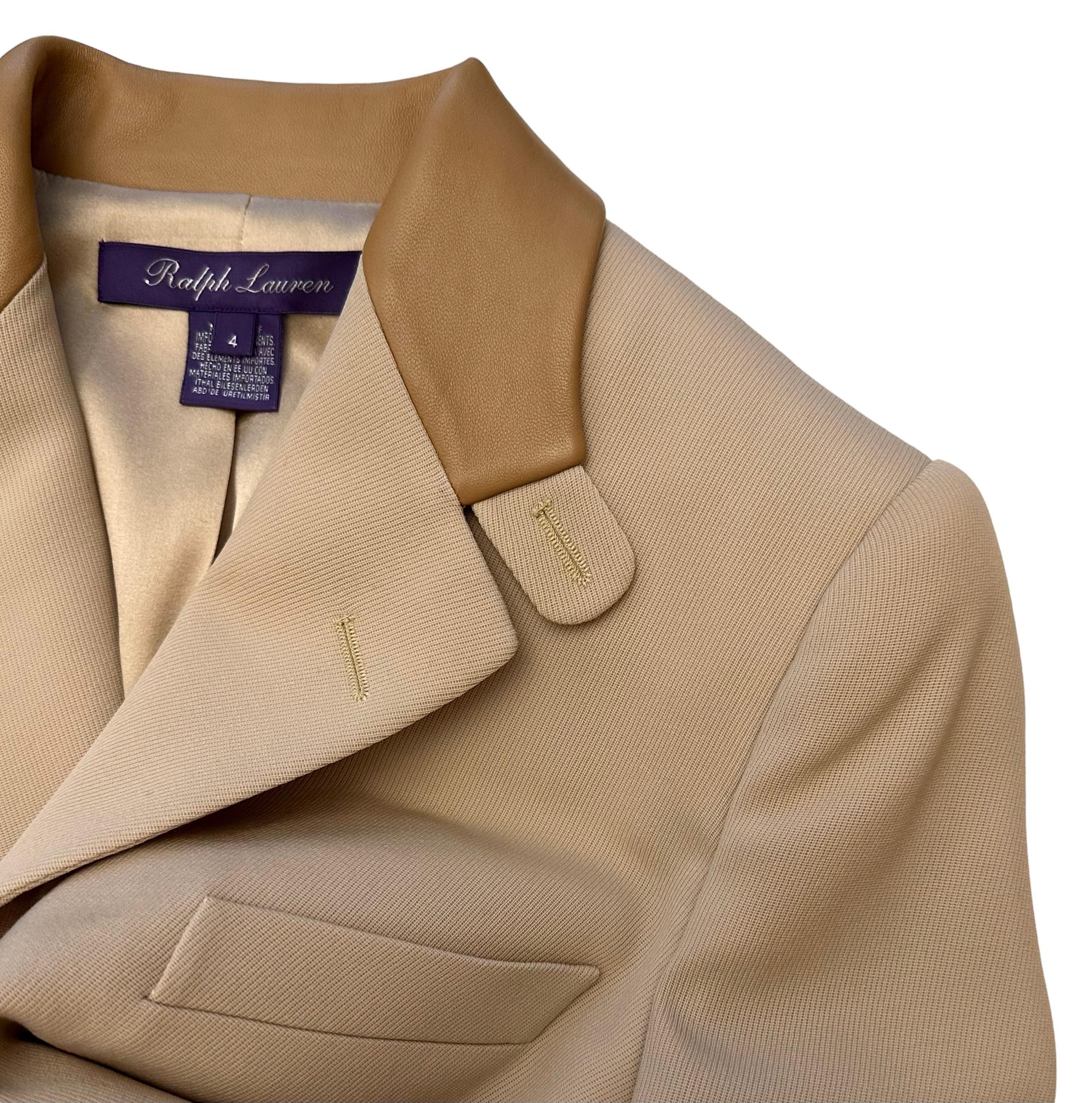 Women's or Men's Ralph Lauren Purple Label Beige Wool Leather Collar Single Breasted Jacket For Sale