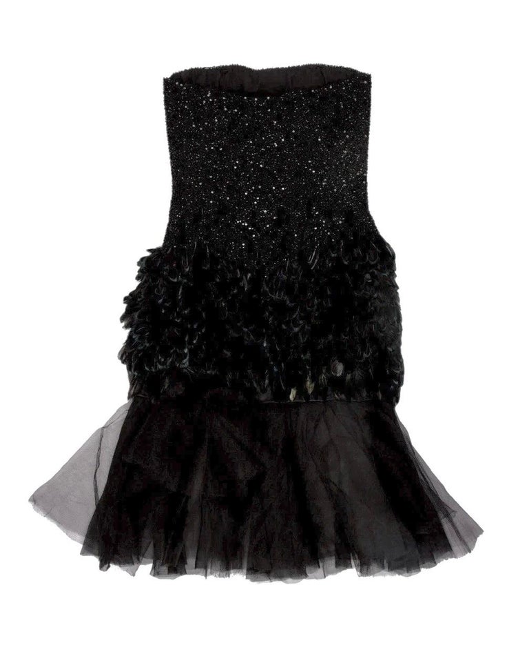 Ralph Lauren Purple Label Black Beaded Silk Strapless Cocktail Dress, F/W  2008 For Sale at 1stDibs