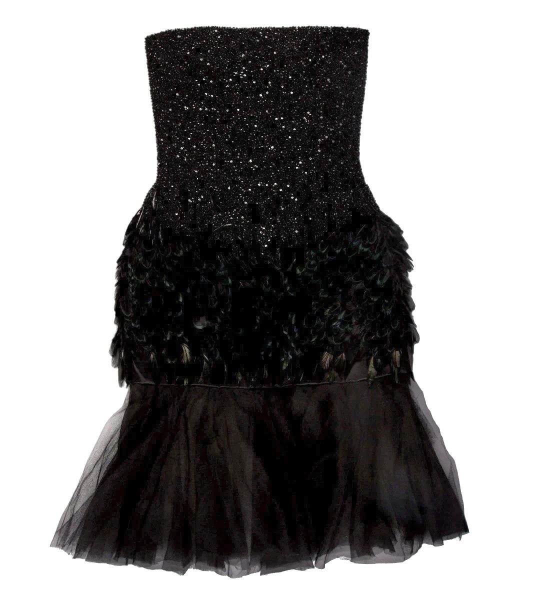 Ralph Lauren Purple Label Schwarzes, perlenbesetztes, trägerloses Cocktailkleid aus Seide, F/W 2008 Damen im Angebot
