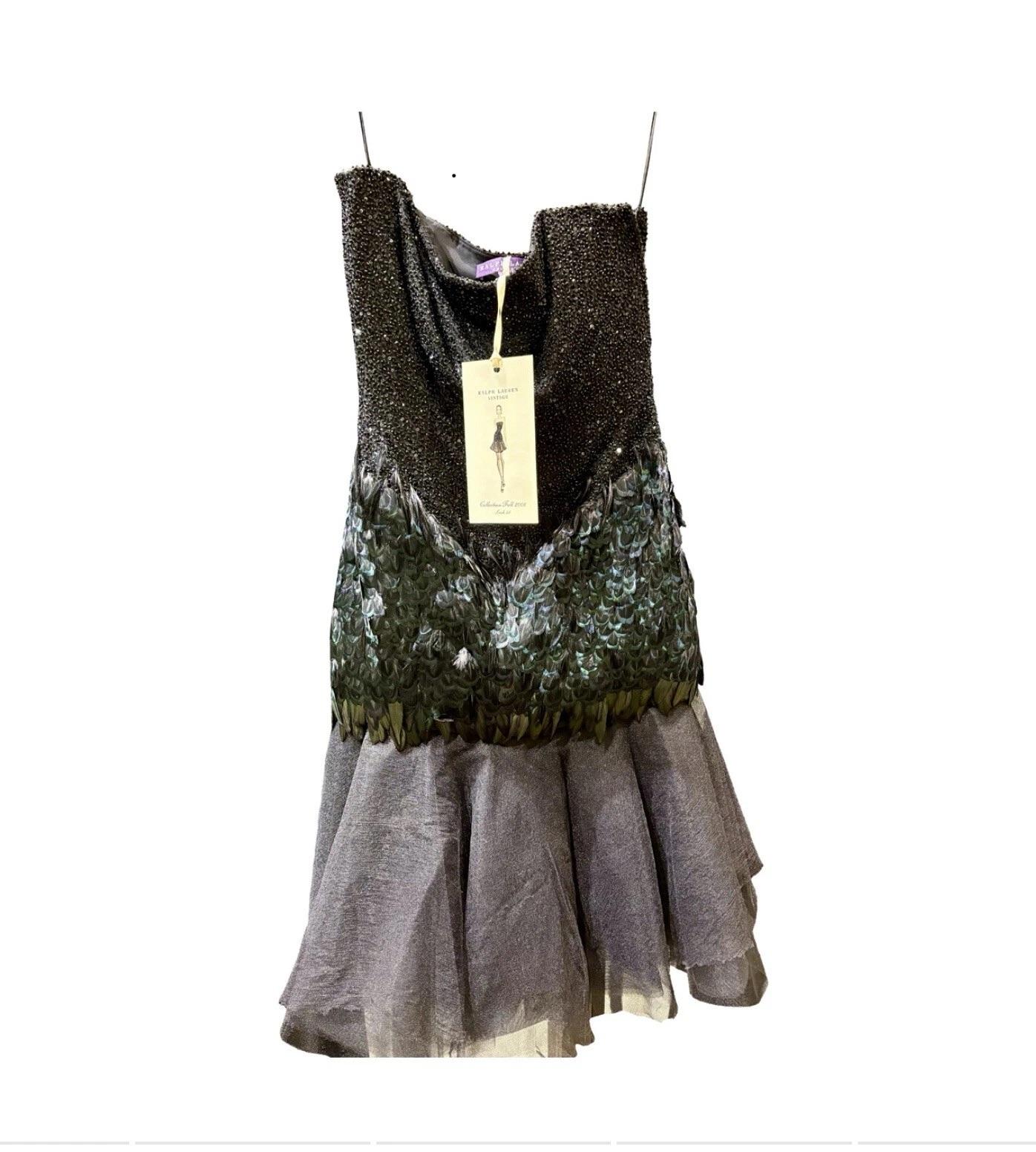 Ralph Lauren Purple Label Schwarzes, perlenbesetztes, trägerloses Cocktailkleid aus Seide, F/W 2008 im Angebot 2