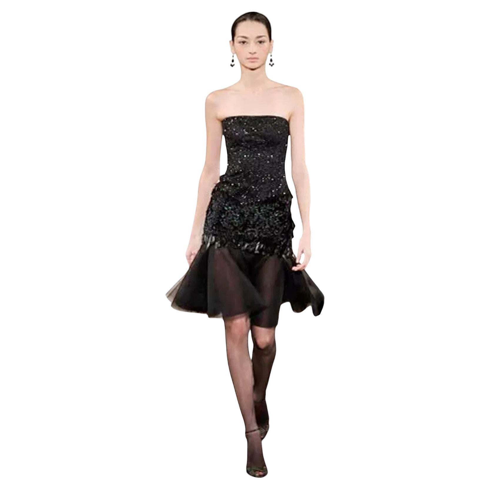 Ralph Lauren Purple Label Schwarzes, perlenbesetztes, trägerloses Cocktailkleid aus Seide, F/W 2008 im Angebot