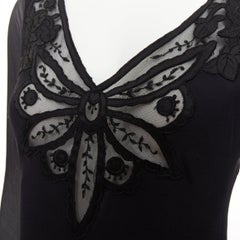 RALPH LAUREN Purple Label black butterfly lace applique cut out silk gown