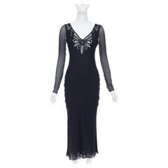 RALPH LAUREN Purple Label black butterfly lace applique cut out silk gown