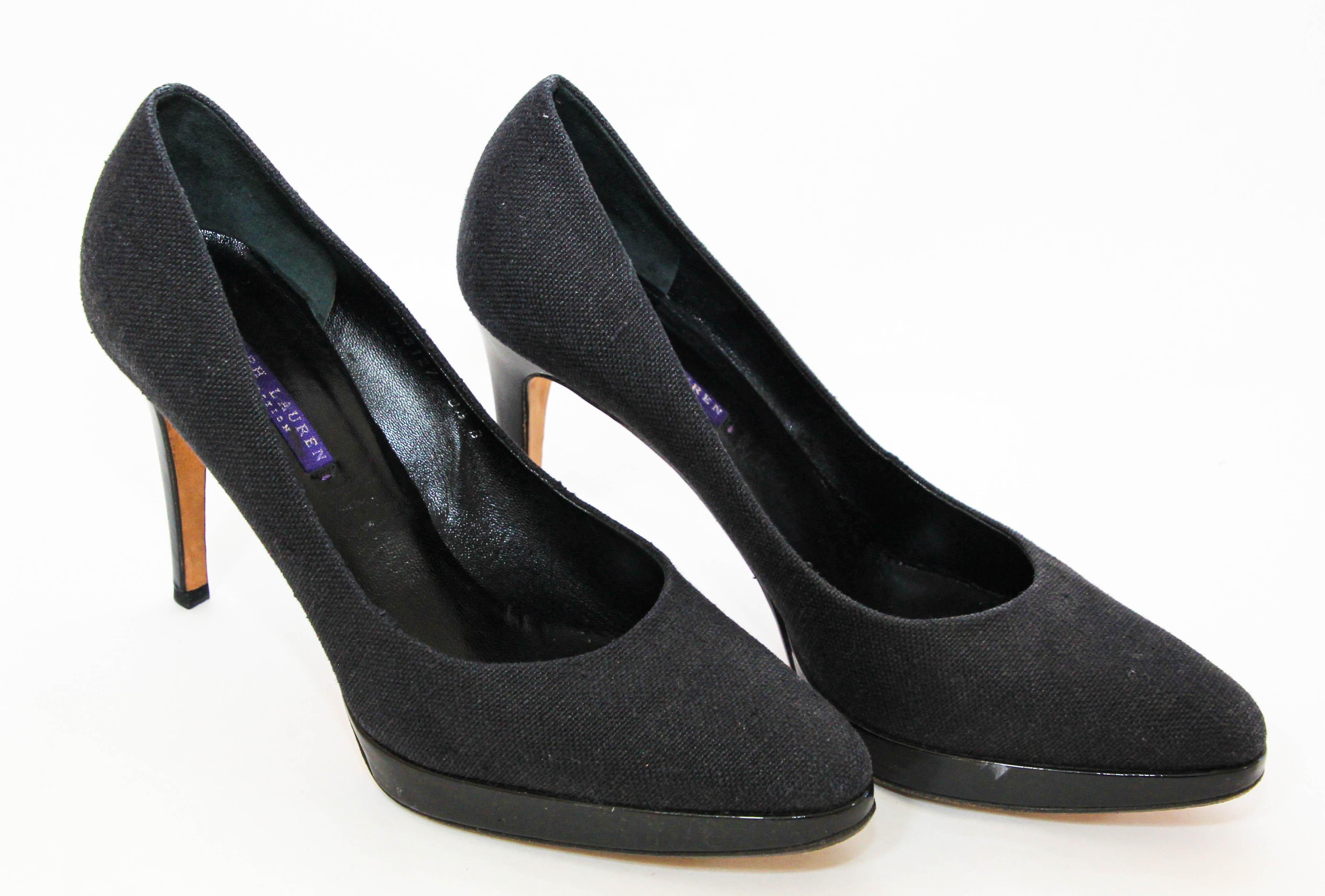 Ralph Lauren Purple Label Black Celia Tweed Heels Size 9.5 For Sale 9