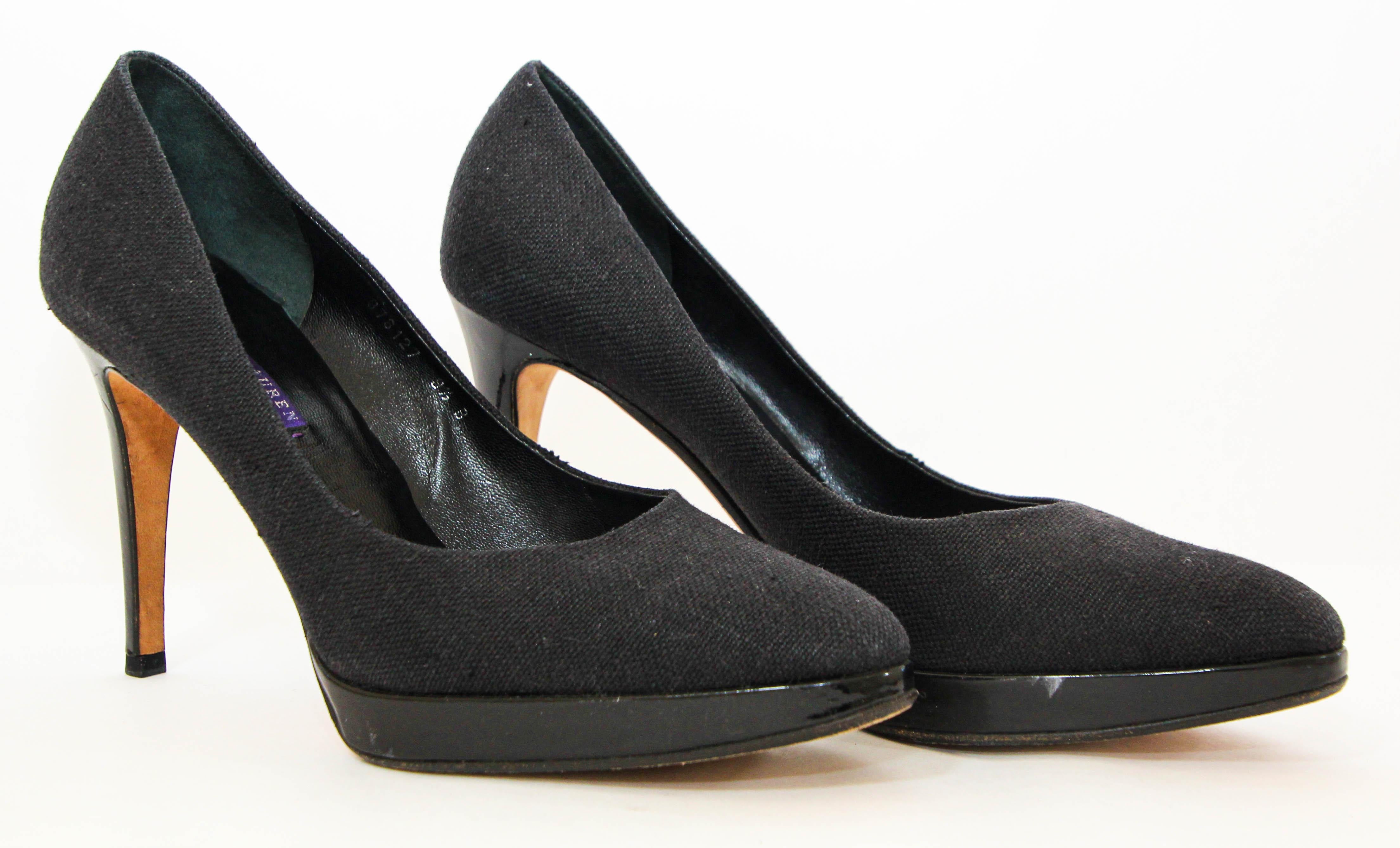 Ralph Lauren Purple Label Black Celia Tweed Heels Size 9.5 For Sale 10