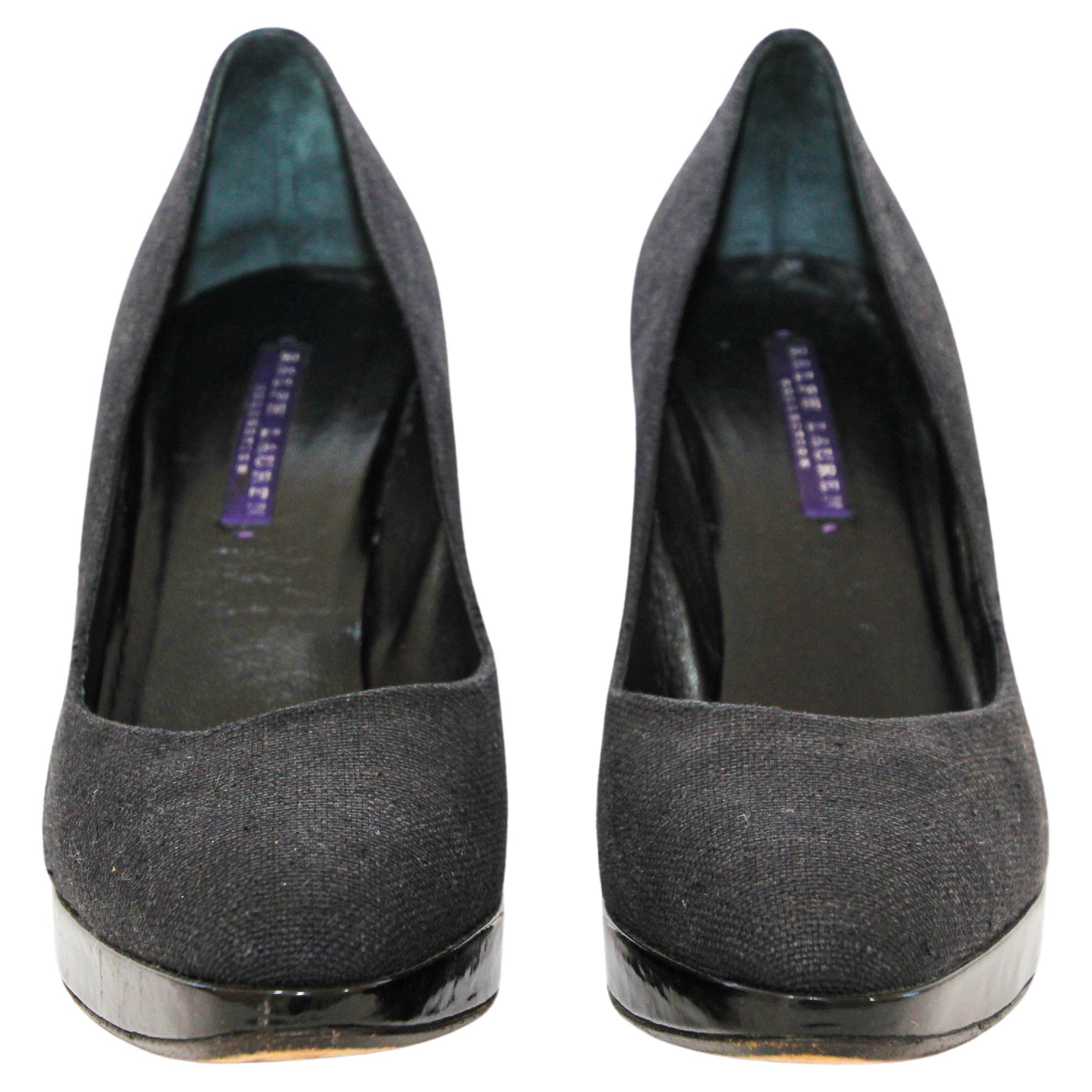 Ralph Lauren Purple Label Black Celia Tweed Heels Size 9.5 In Good Condition For Sale In North Hollywood, CA