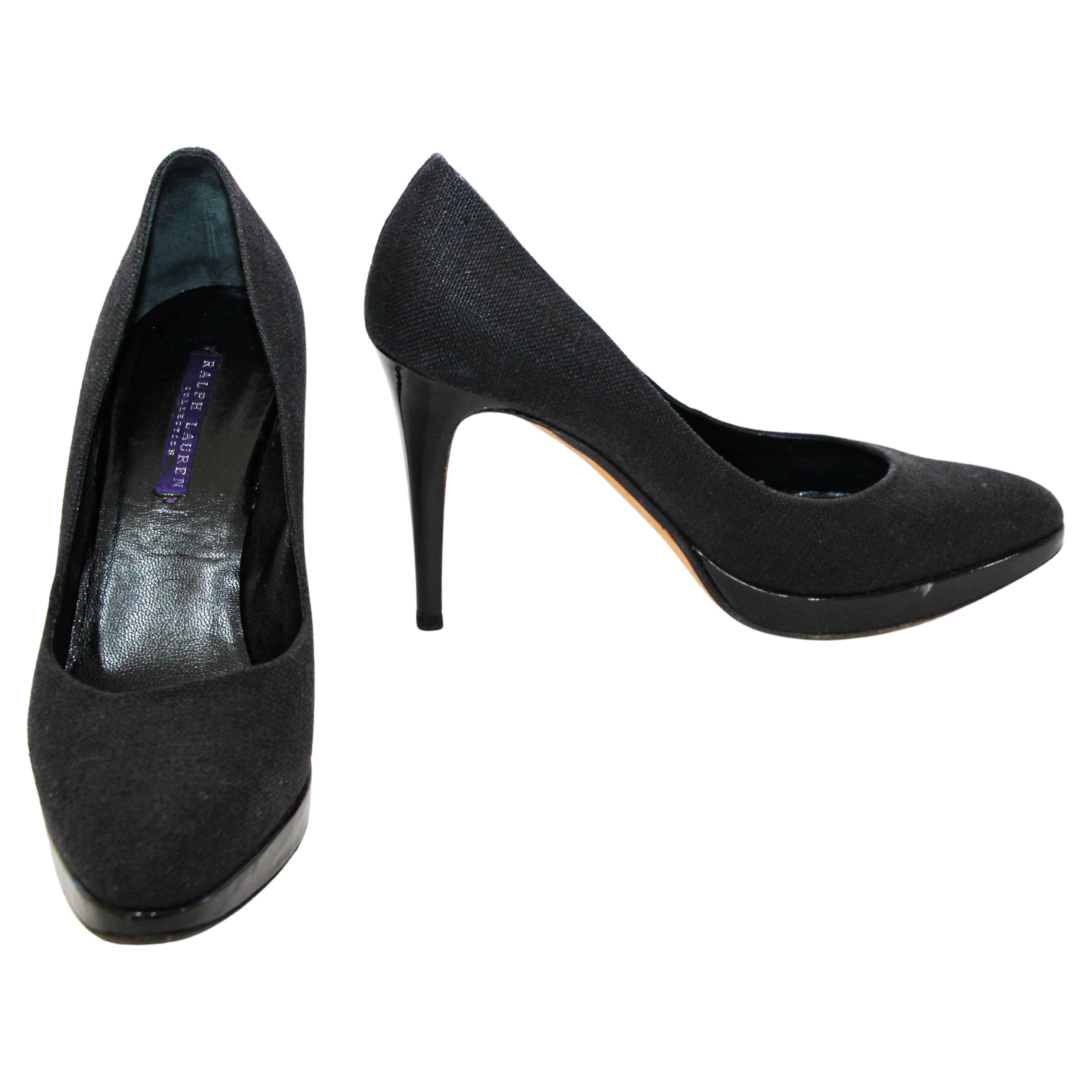 Women's or Men's Ralph Lauren Purple Label Black Celia Tweed Heels Size 9.5 For Sale