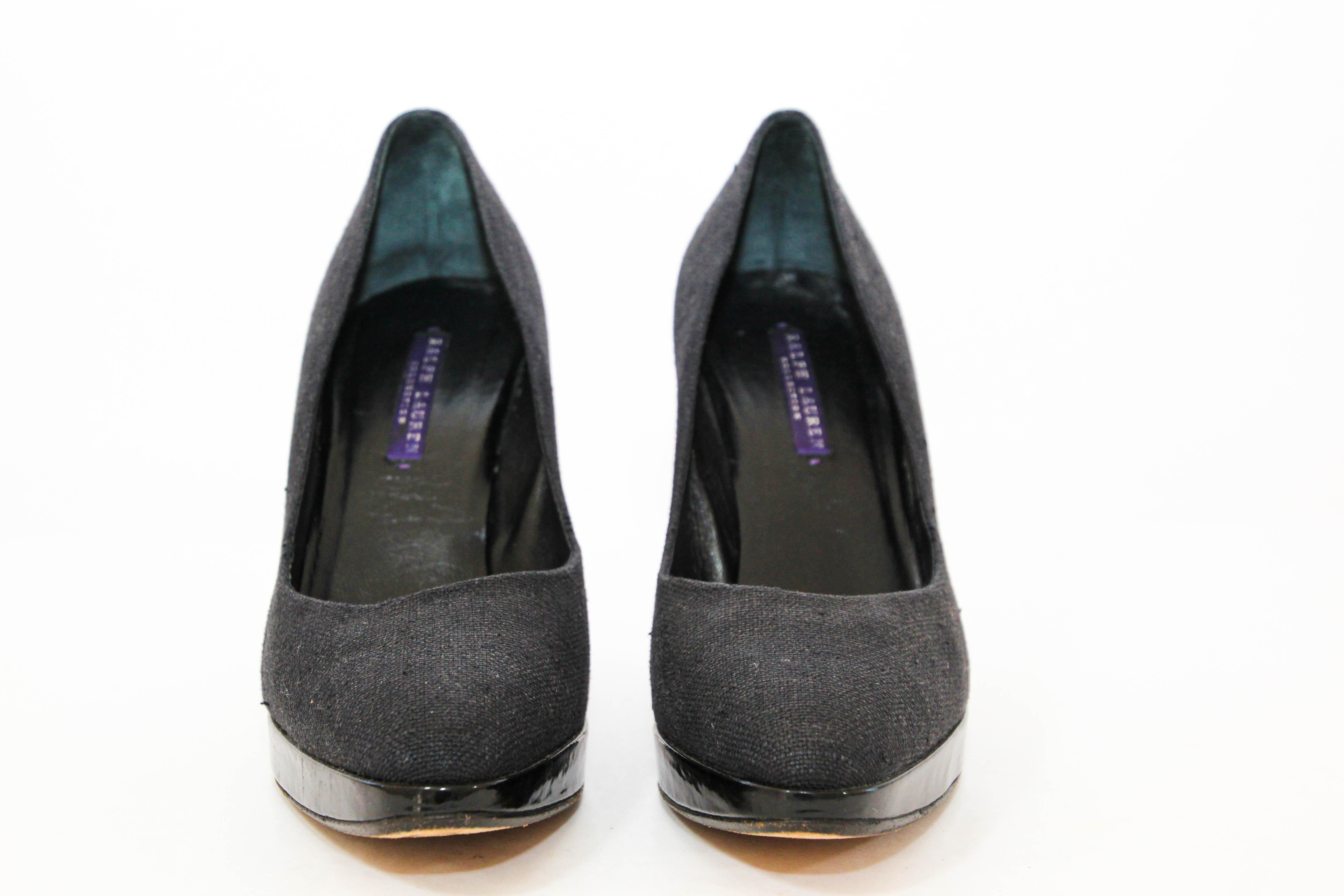 Ralph Lauren Purple Label Black Celia Tweed Heels Size 9.5 en vente 2