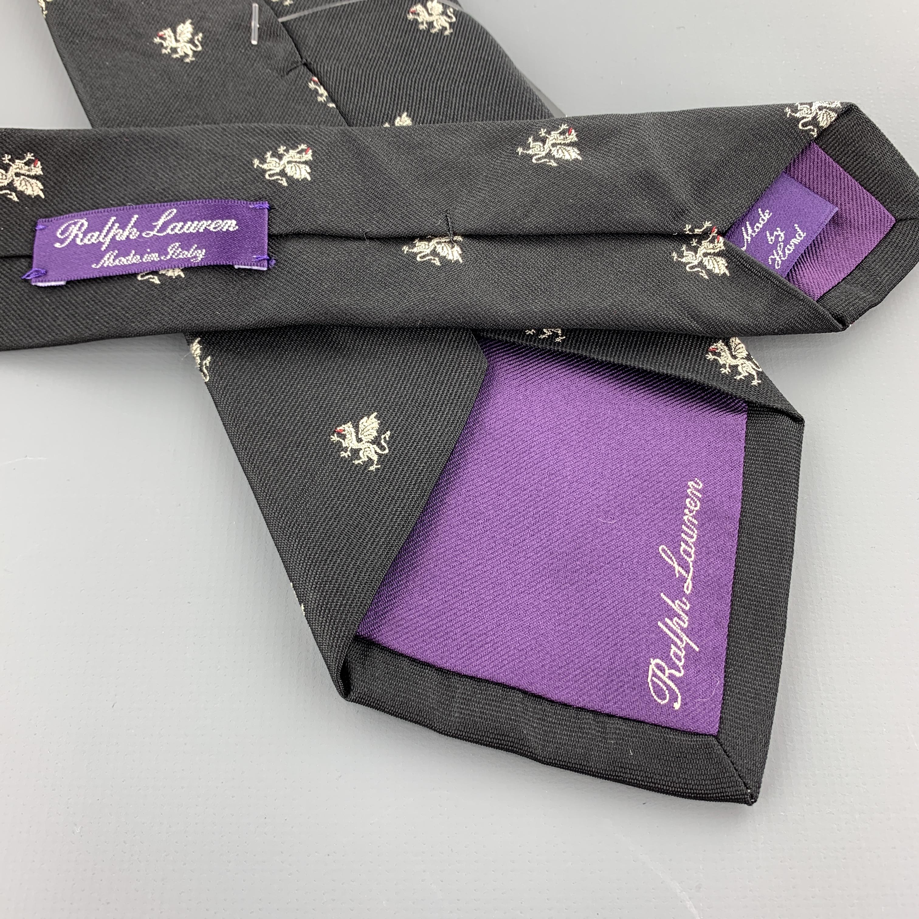 RALPH LAUREN Purple Label Black Dragon Print Silk Tie In Excellent Condition In San Francisco, CA