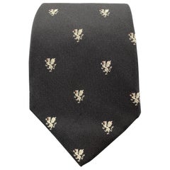 Retro RALPH LAUREN Purple Label Black Dragon Print Silk Tie