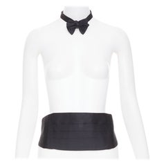 RALPH LAUREN Purple Label black satin silk pleated formal cummerbund bow tie set