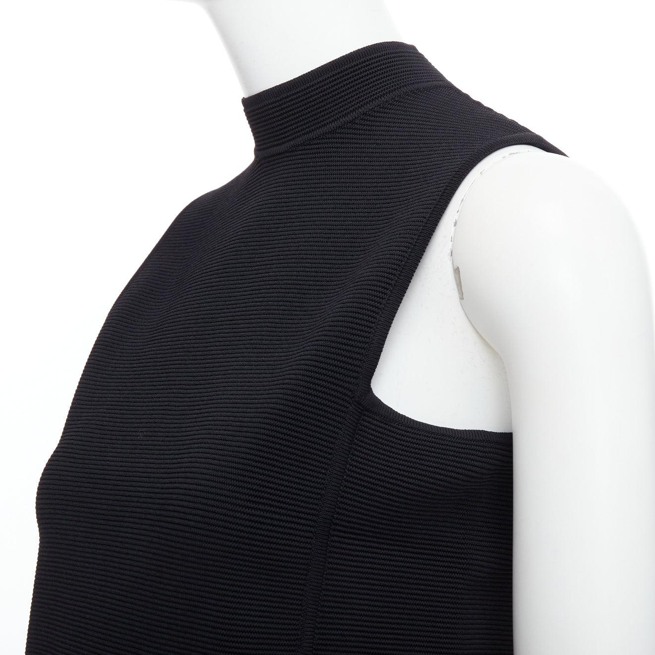 Gray RALPH LAUREN PURPLE LABEL black square armhole hi neck crop top S For Sale