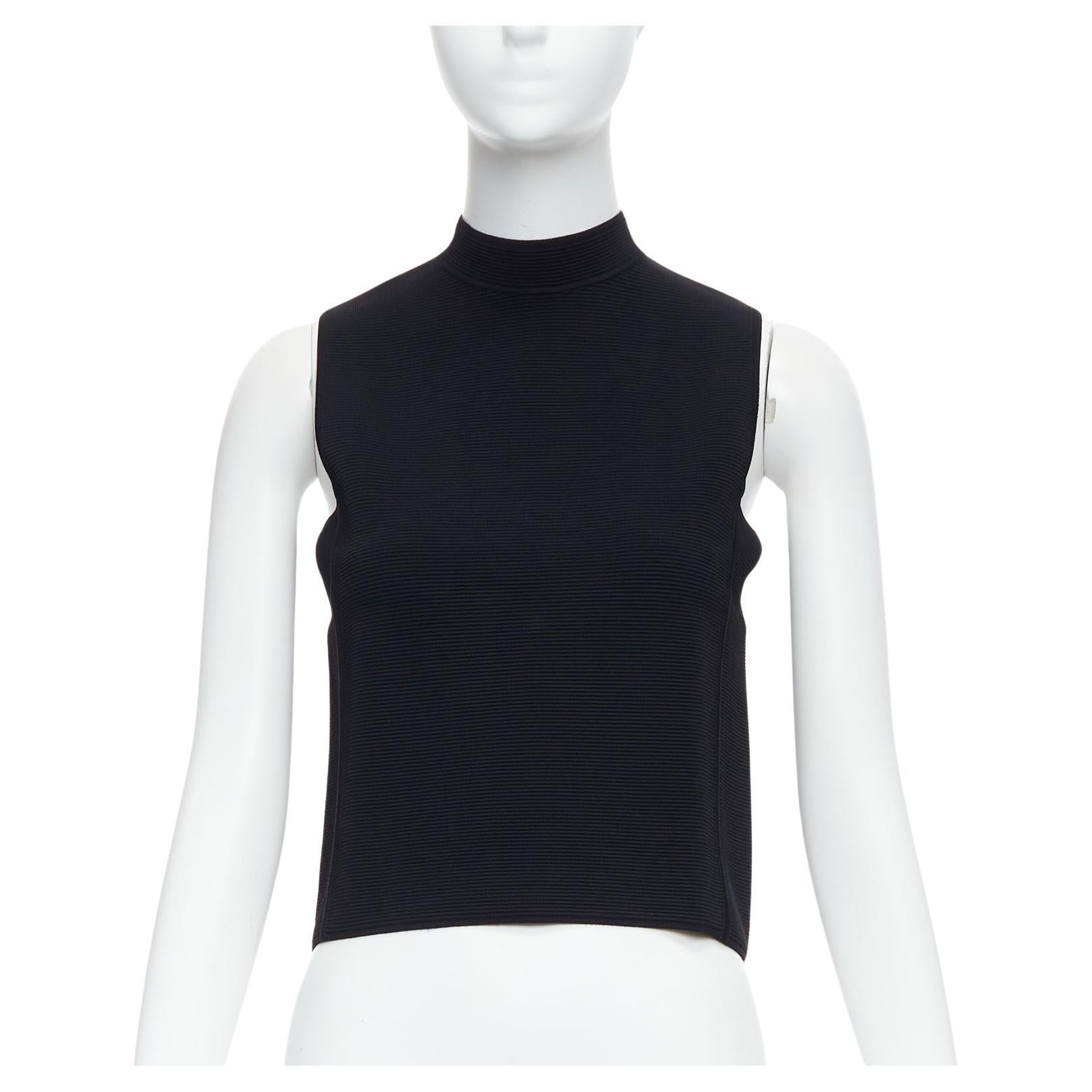 RALPH LAUREN PURPLE LABEL black square armhole hi neck crop top S For Sale