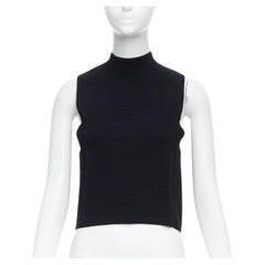 Ralph Lauren Purple Label nero giromanica quadrata hi neck crop top S