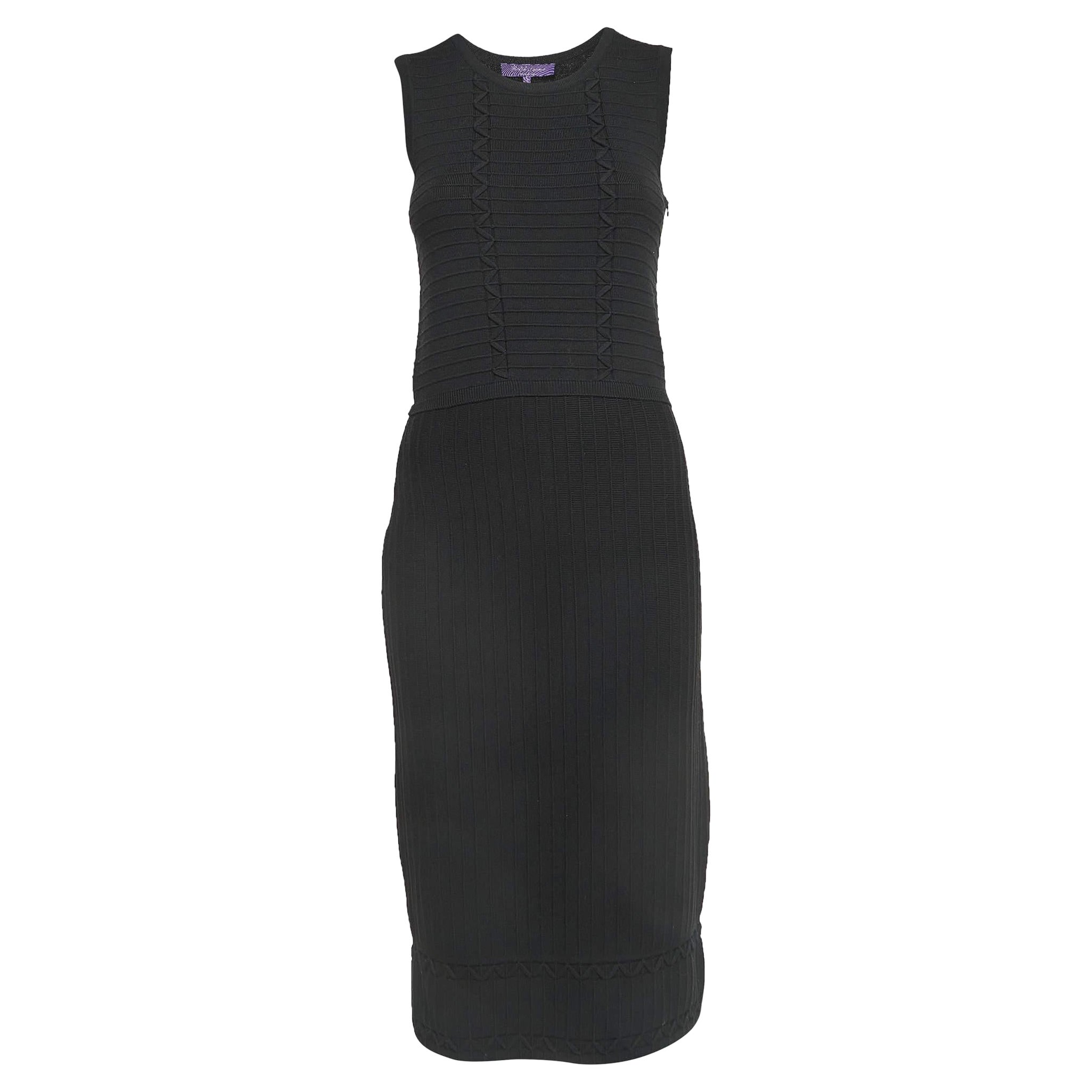 Ralph Lauren Purple Label Black Stipe Knit Sleeveless Midi Dress XS