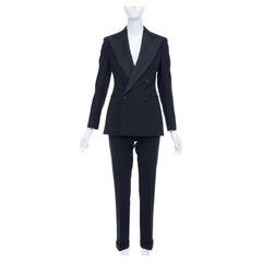 RALPH LAUREN Purple Label black wool blend double breasted tuxedo suit US2 S