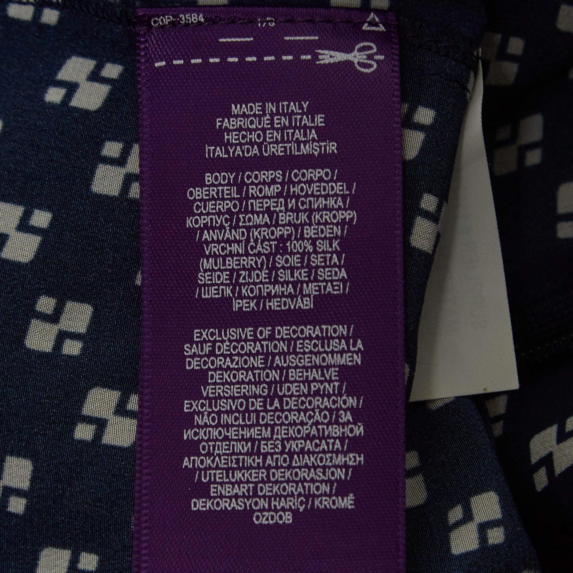 Ralph Lauren Purple Label Blue Printed Silk High Slit Wide-Leg Pants M In New Condition In Dubai, Al Qouz 2