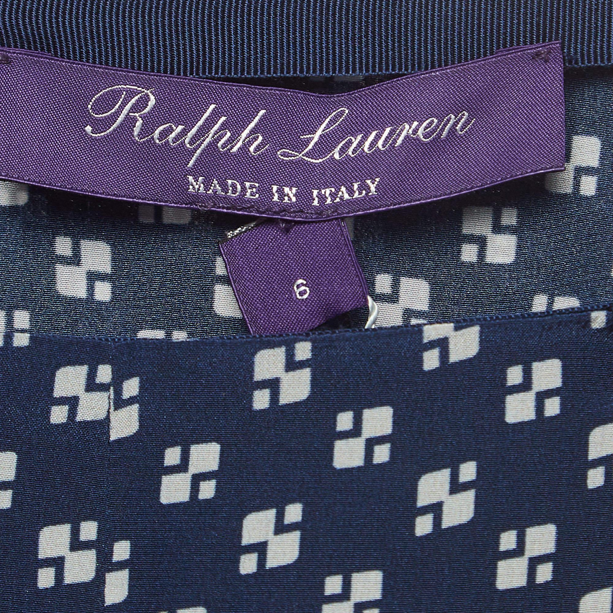 Ralph Lauren Purple Label Blue Printed Silk High Slit Wide-Leg Pants M 2