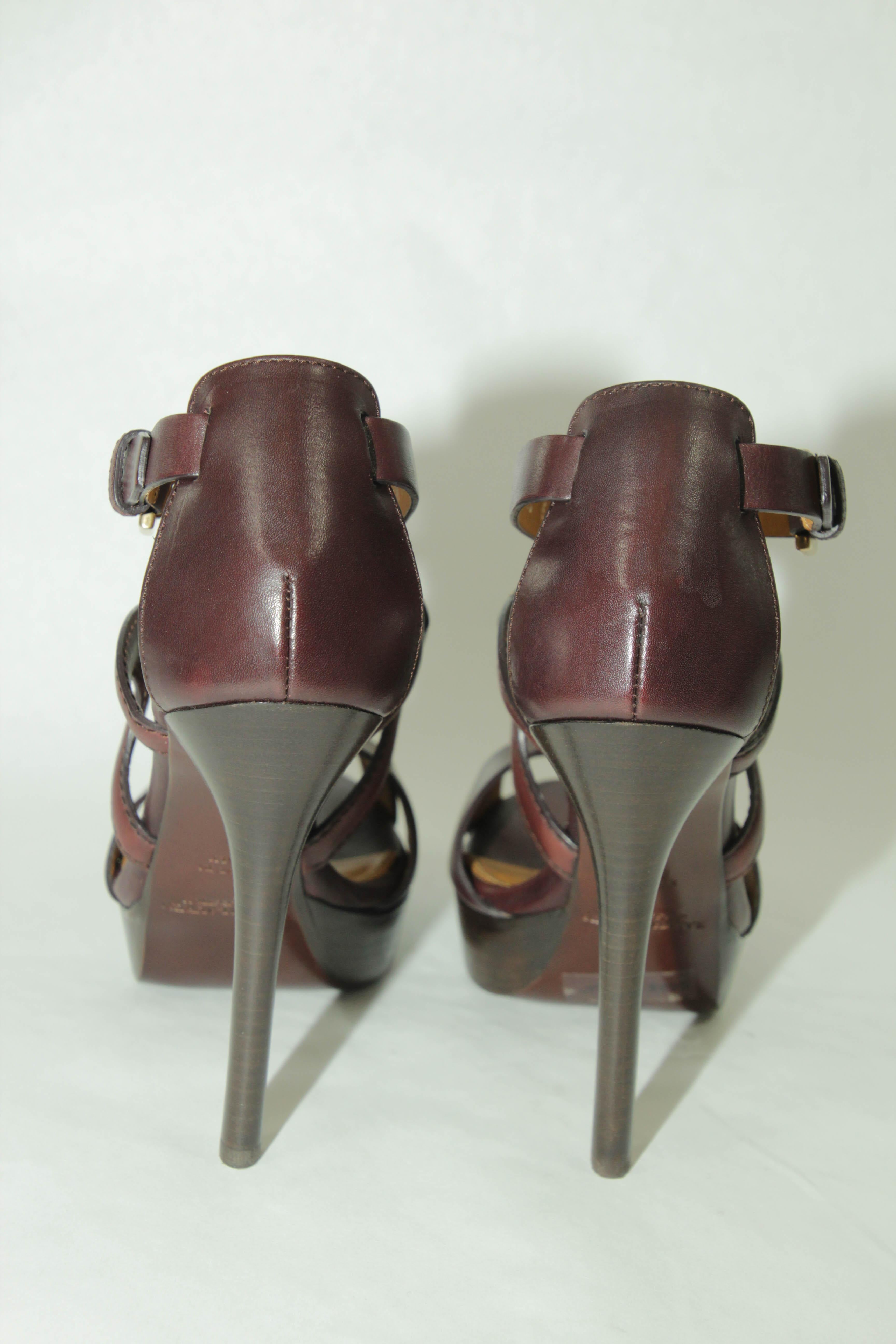 Ralph Lauren Purple Label Brown Leather Ankle Strap Sandals Size 6 B For Sale 10