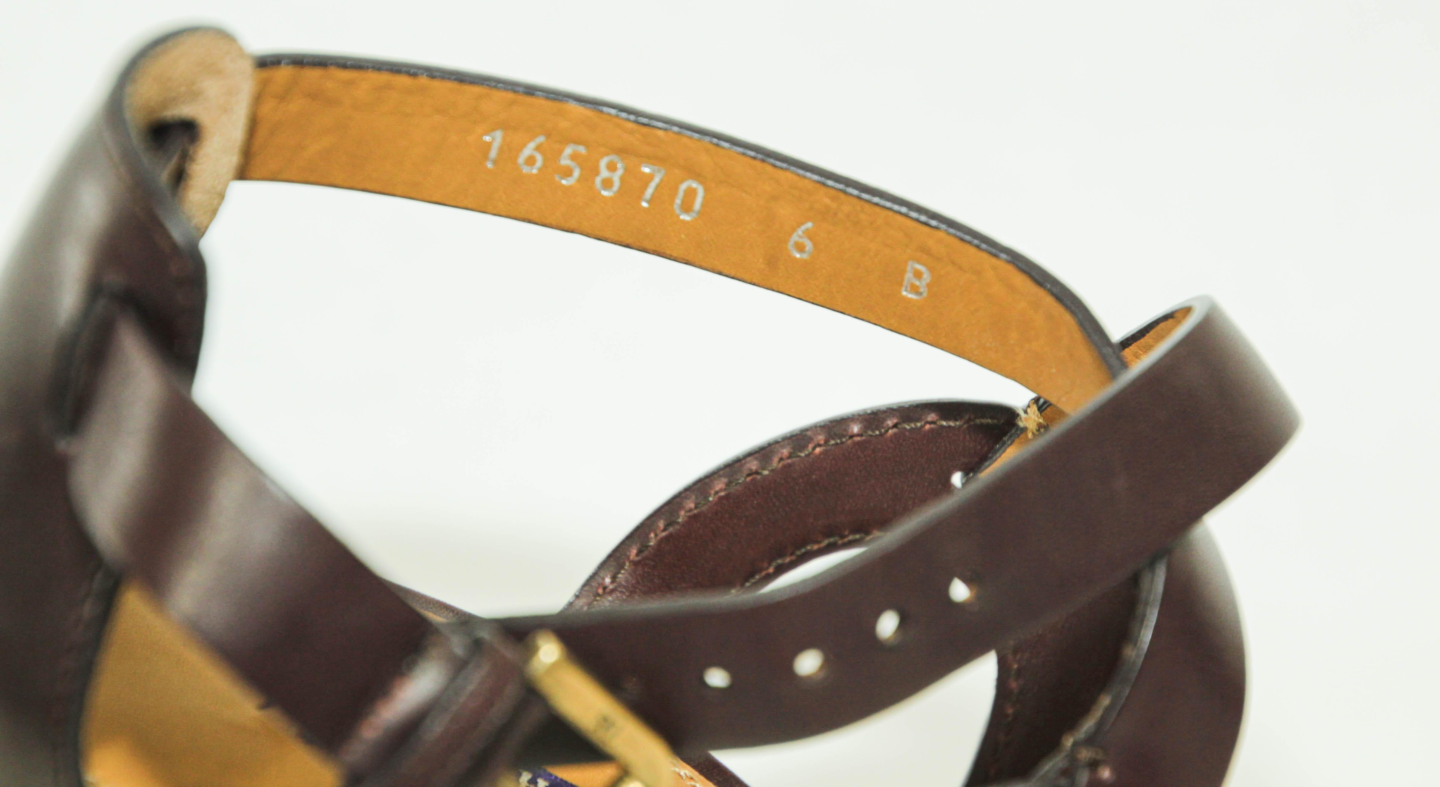 Ralph Lauren Purple Label Brown Leather Ankle Strap Sandals Size 6 B For Sale 2