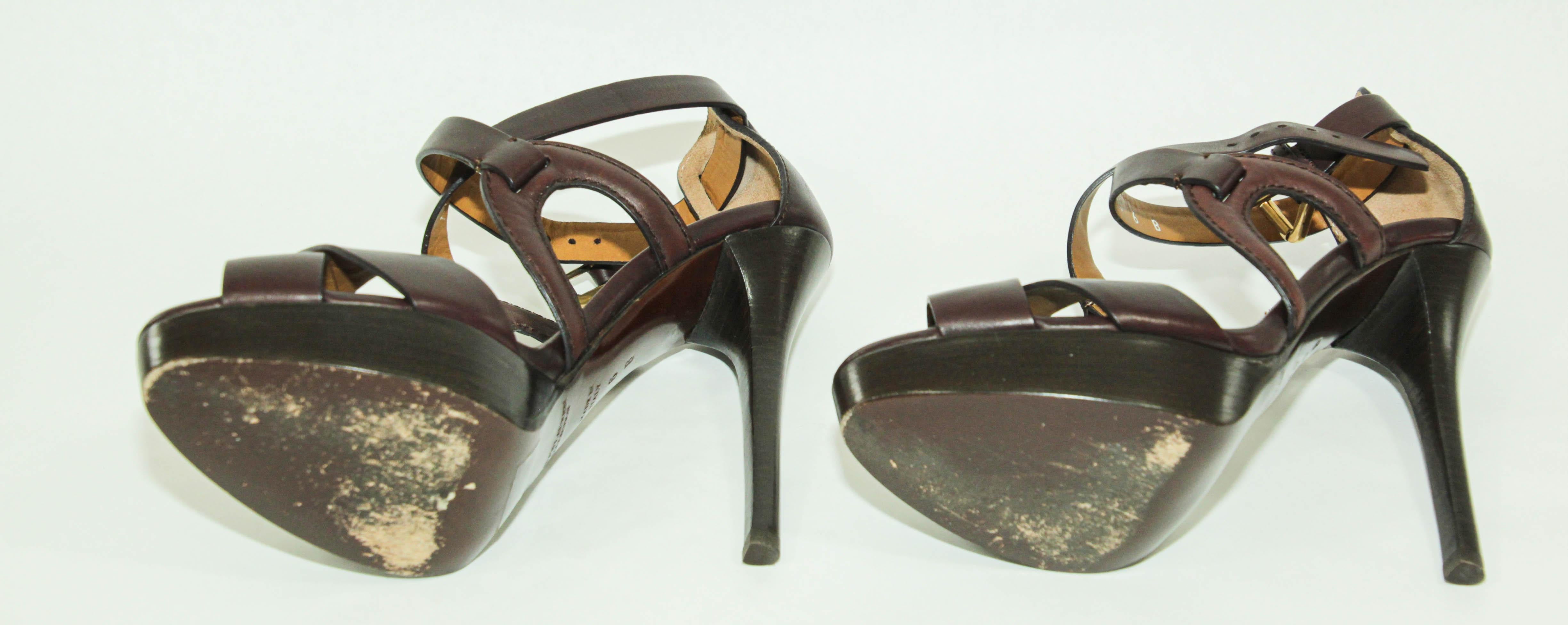 Ralph Lauren Purple Label Brown Leather Ankle Strap Sandals Size 6 B For Sale 3