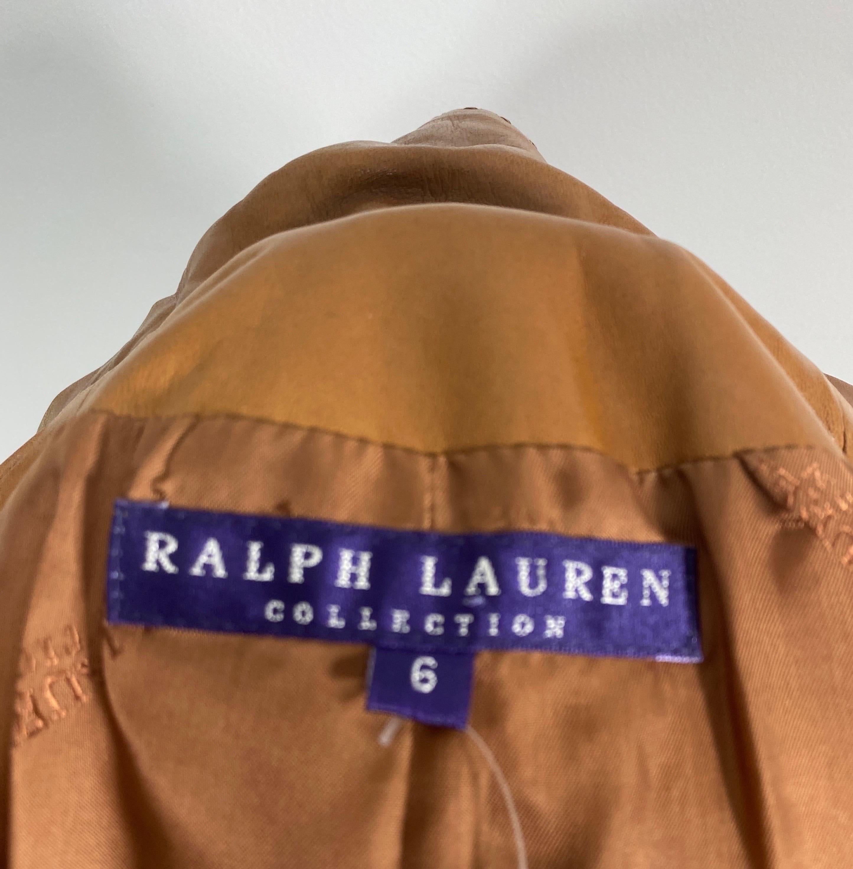 Ralph Lauren Purple Label Caramel Leather Jacket -Size 6 For Sale 12