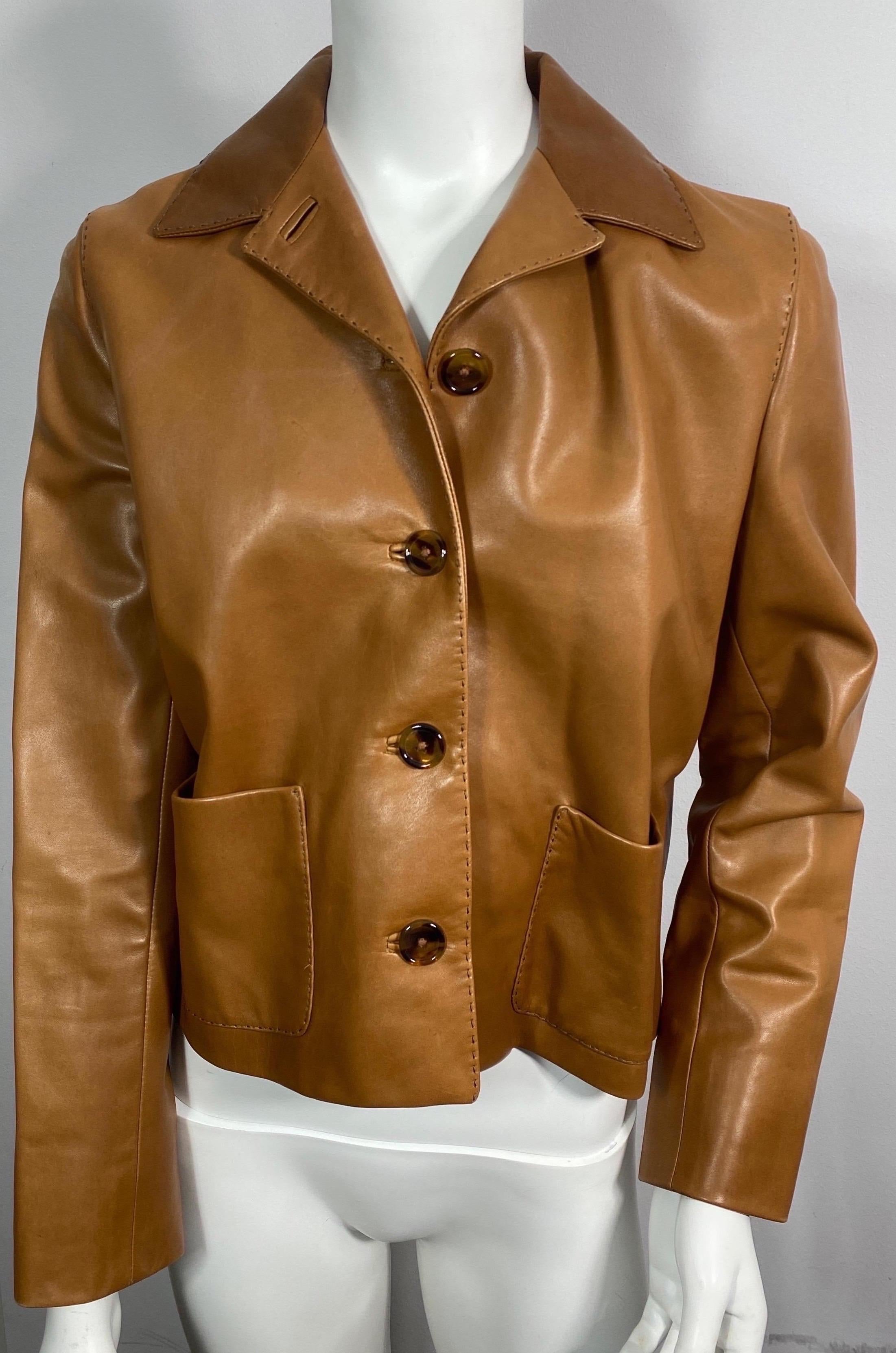 Ralph Lauren Purple Label Caramel Leather Jacket -Size 6 For Sale 2