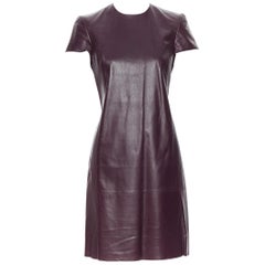 RALPH LAUREN PURPLE LABEL dark burgundy lamb leather cap sleeve dress US2 XS