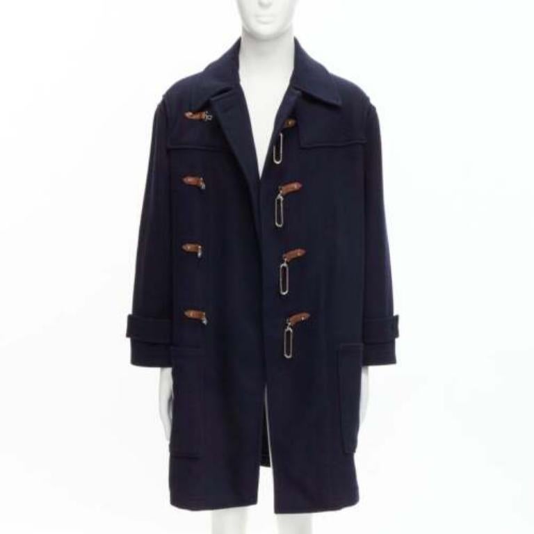 Black RALPH LAUREN Purple Label Fintona wool brown silver toggle buckle coat Size 6 M For Sale