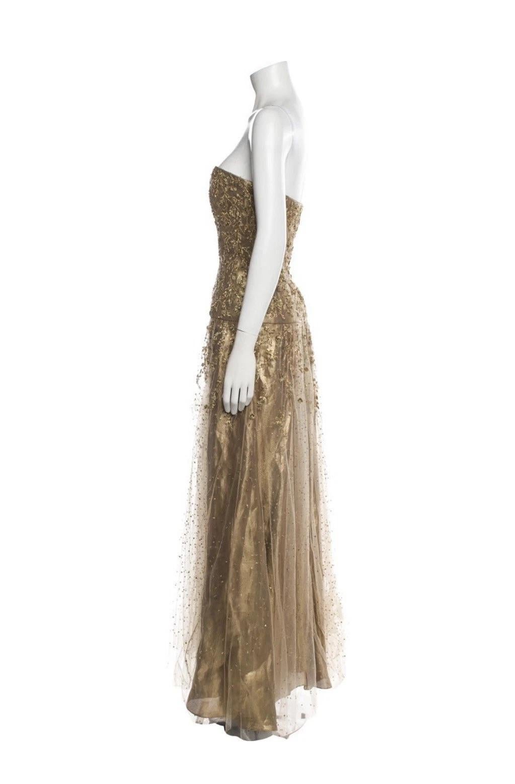 Ralph Lauren Purple Label Gold Beaded Tulle Strapless Gown Finale Look, F/W 2006 For Sale 7