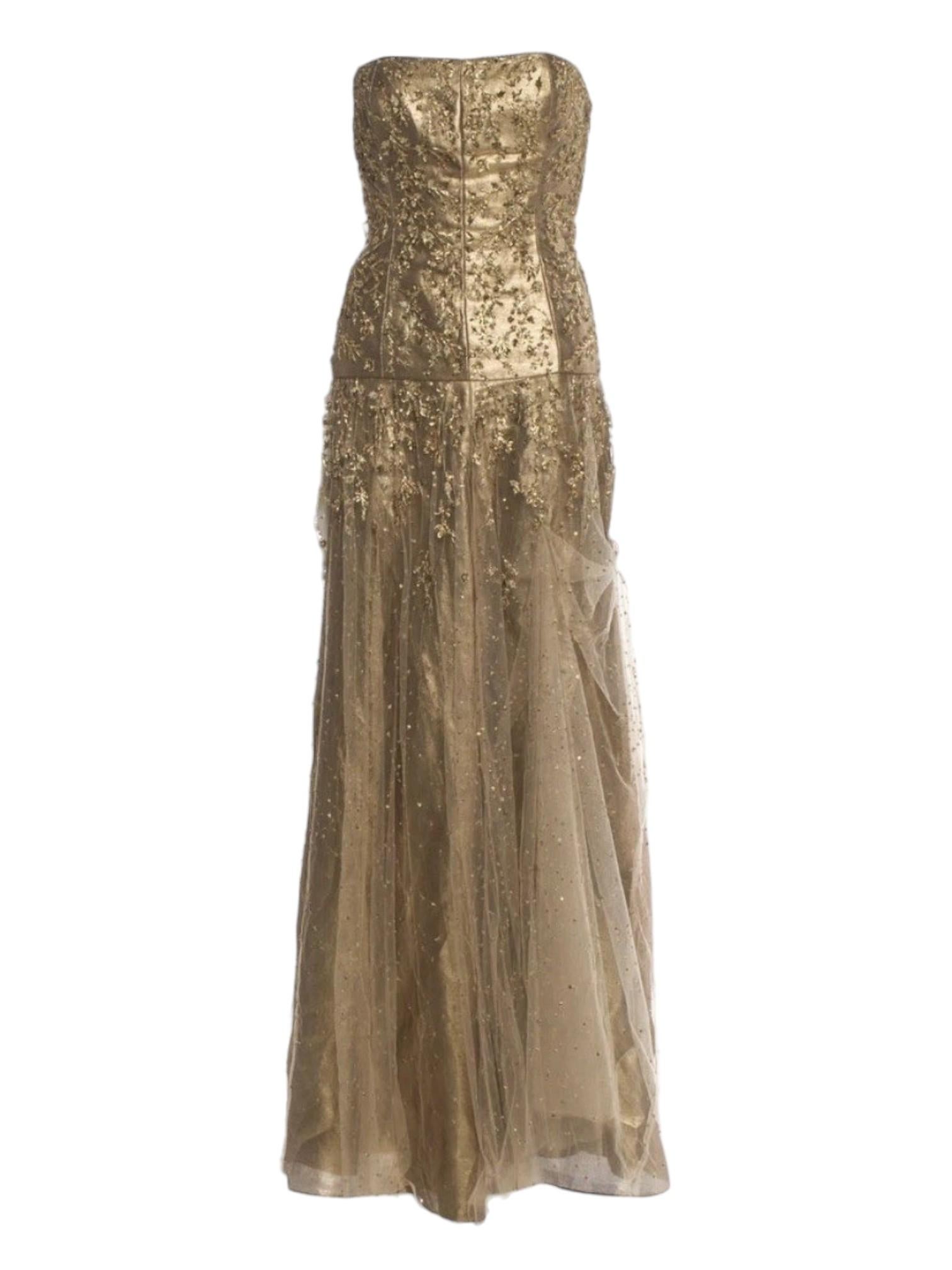 Brown Ralph Lauren Purple Label Gold Beaded Tulle Strapless Gown Finale Look, F/W 2006 For Sale