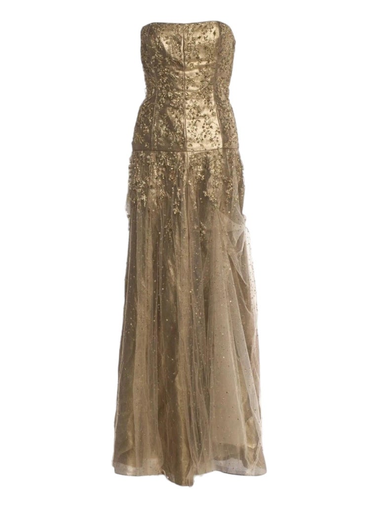 Ralph Lauren Purple Label Gold Beaded Tulle Strapless Gown Finale Look, F/W  2006 at 1stDibs