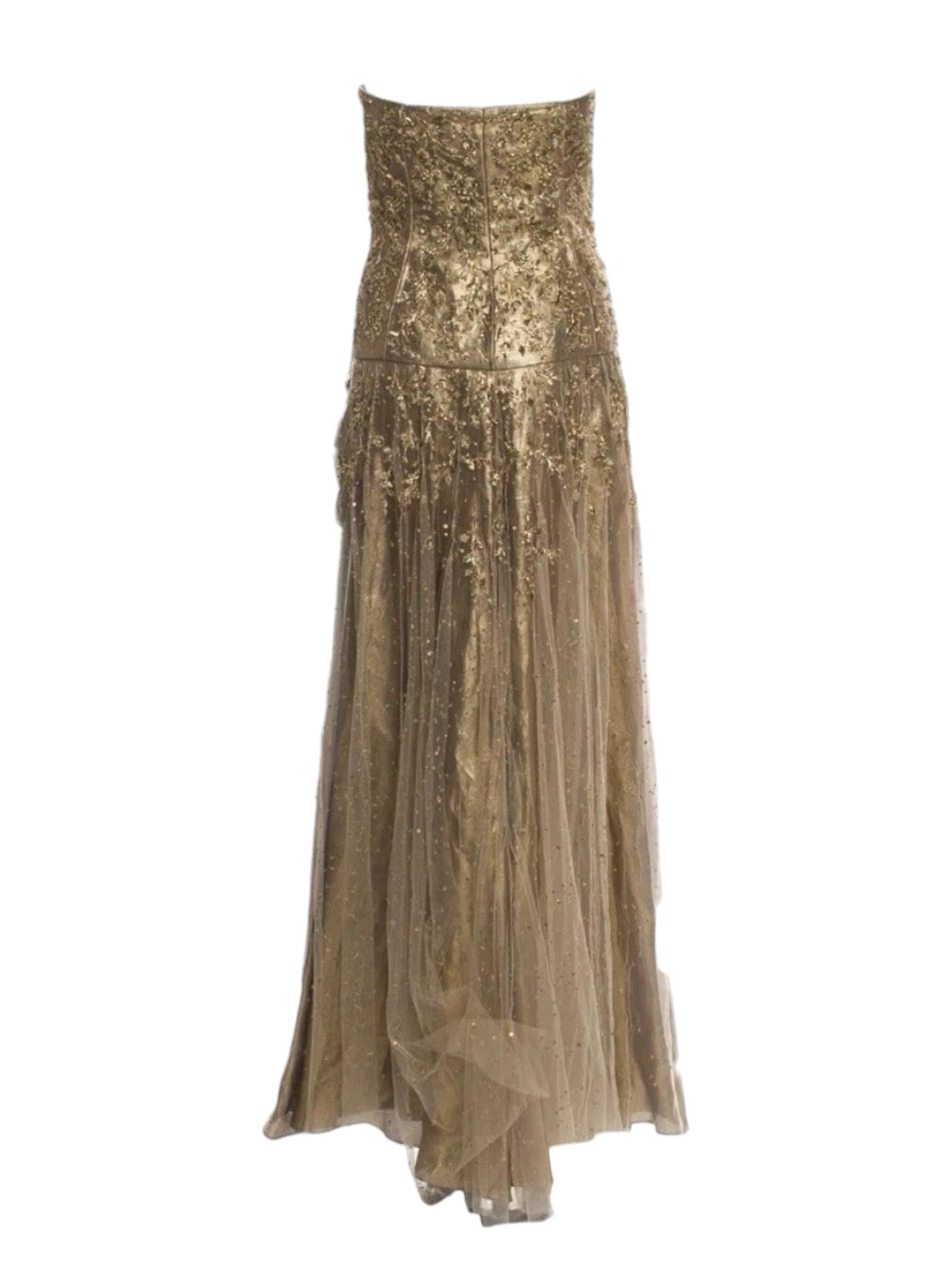 Women's Ralph Lauren Purple Label Gold Beaded Tulle Strapless Gown Finale Look, F/W 2006 For Sale
