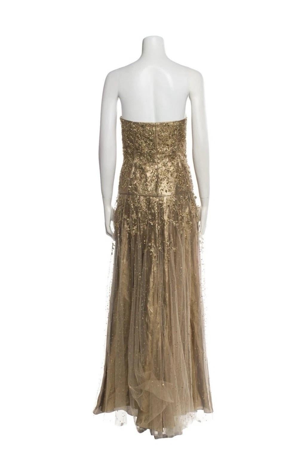 Ralph Lauren Purple Label Gold Beaded Tulle Strapless Gown Finale Look, F/W 2006 For Sale 1