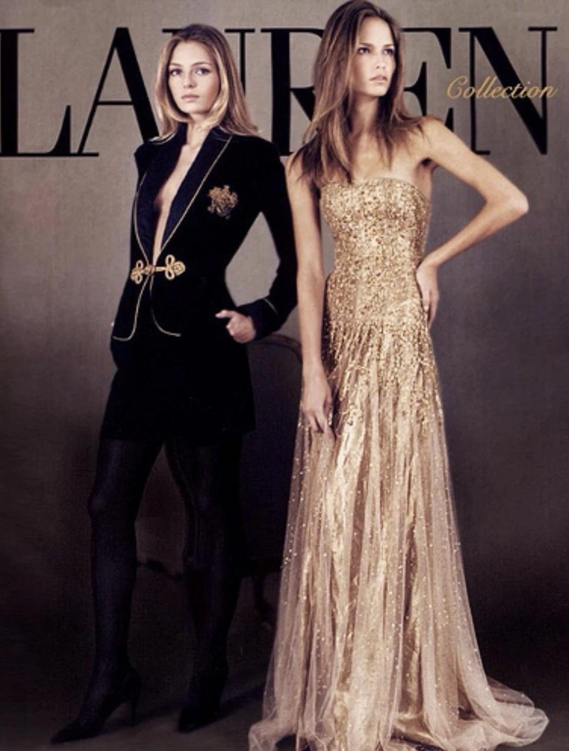 Ralph Lauren Purple Label Gold Beaded Tulle Strapless Gown Finale Look, F/W 2006 For Sale 4