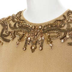 RALPH LAUREN PURPLE LABEL gold jewel crystal bead embellished cap sleeve top S