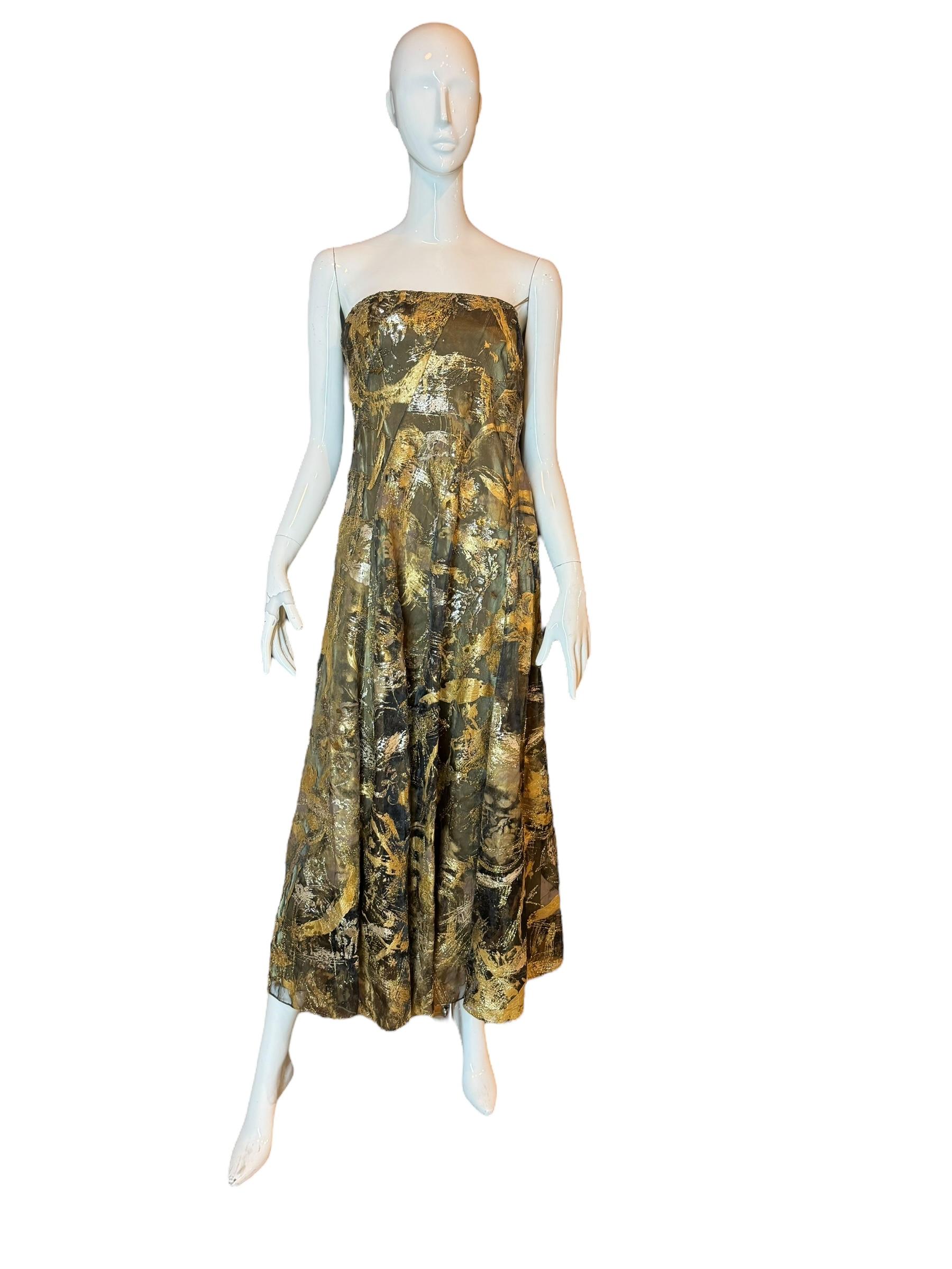 Brown Ralph Lauren Purple Label Gold Paint-Splatter Sequin Gown, Spring 2019 Runway For Sale