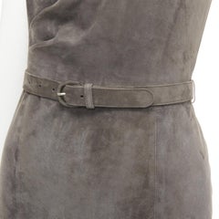 RALPH LAUREN Purple Label grey goat suede boned corset asymmetric dress US2 S