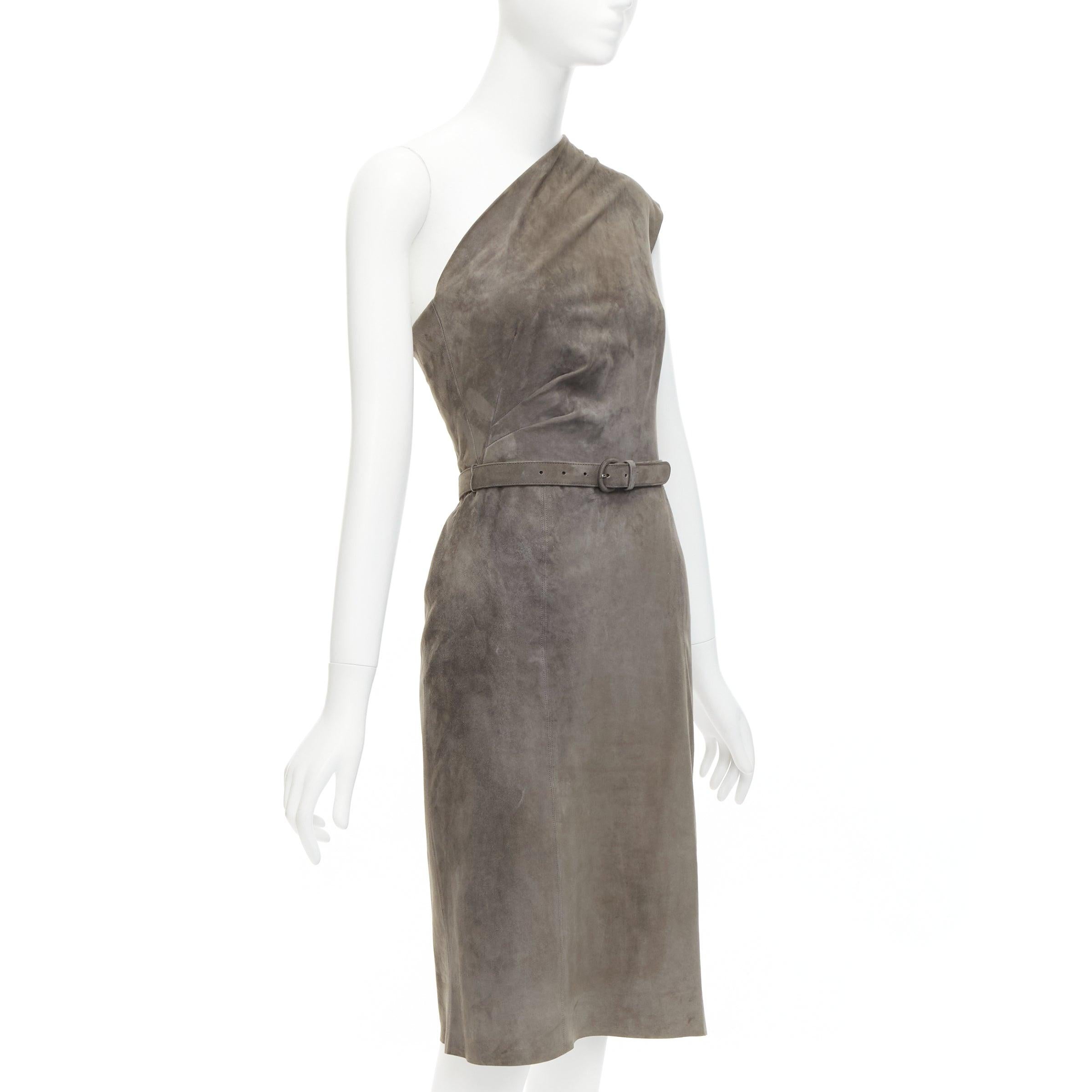 RALPH LAUREN Purple Label grey goat suede boned corset asymmetric dress US2 S In Good Condition For Sale In Hong Kong, NT