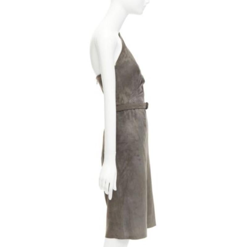 RALPH LAUREN Purple Label grey goat suede boned corset asymmetric dress US2 S In Good Condition In Hong Kong, NT