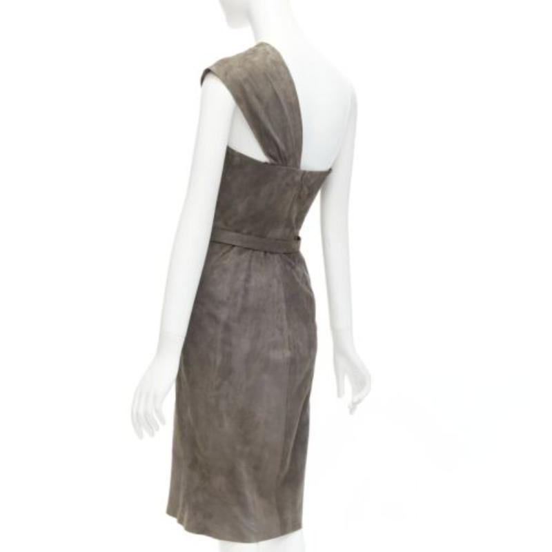 RALPH LAUREN Purple Label grey goat suede boned corset asymmetric dress US2 S 1