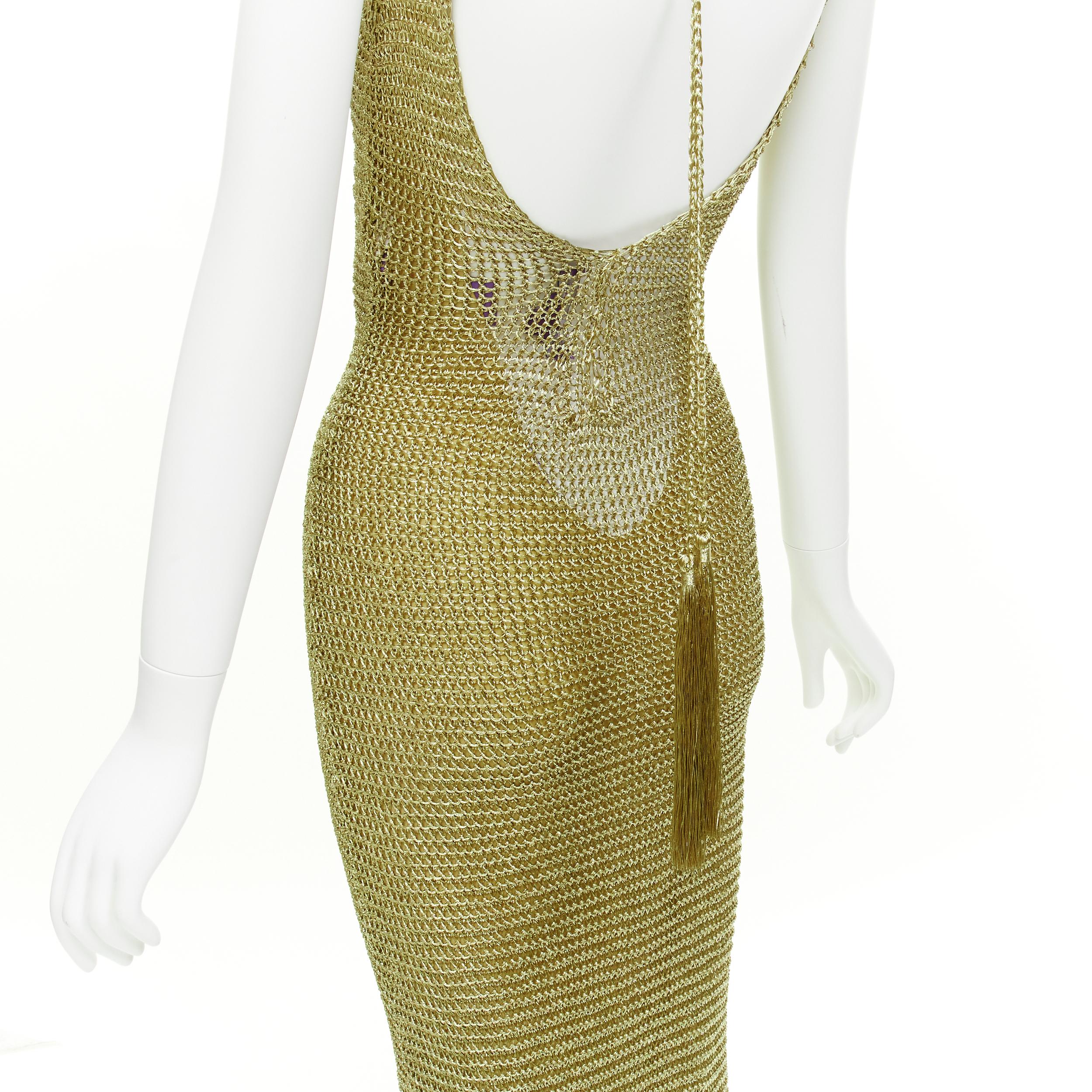 RALPH LAUREN PURPLE LABEL hand knit gold tassel crochet midi evening gown dress  For Sale 6
