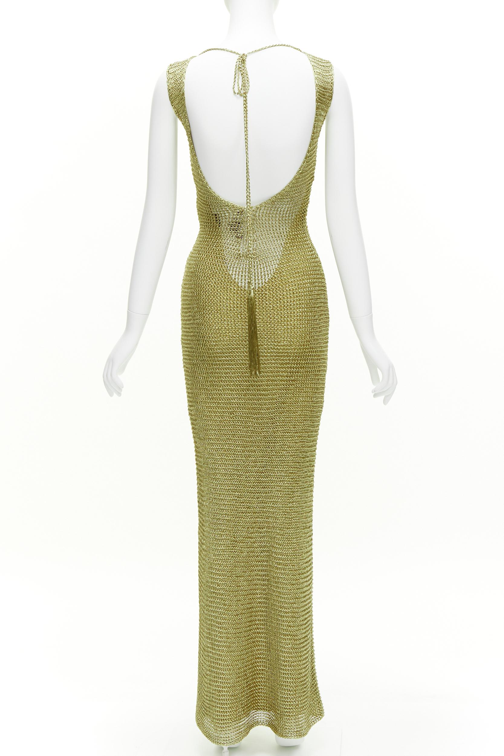 RALPH LAUREN PURPLE LABEL hand knit gold tassel crochet midi evening gown dress  For Sale 1