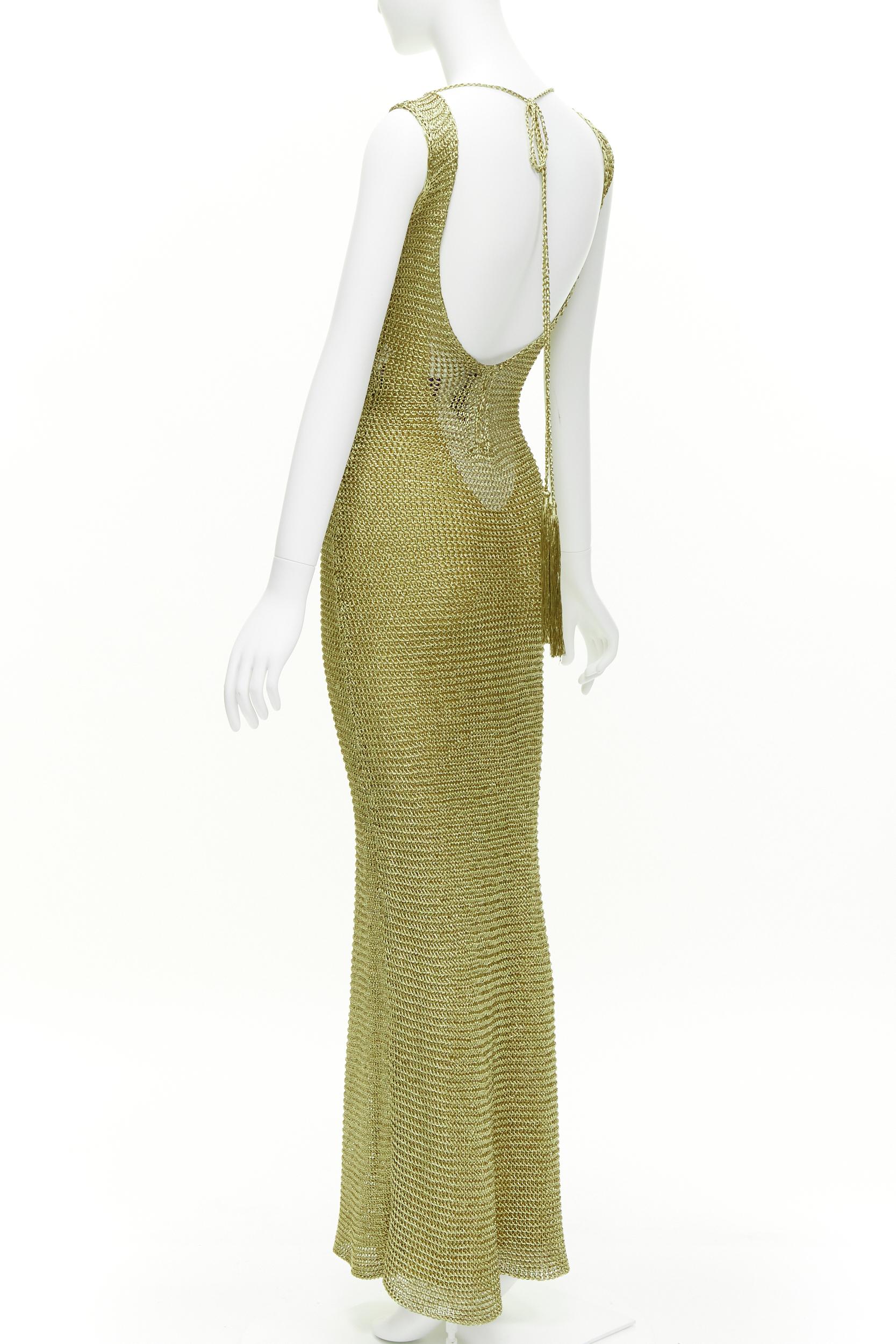 RALPH LAUREN PURPLE LABEL hand knit gold tassel crochet midi evening gown dress  For Sale 2